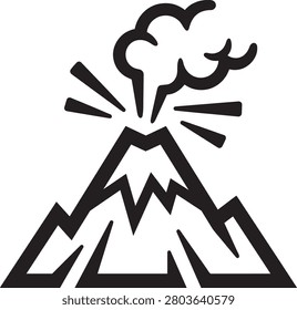 Erupting volcano mountain with smoke clouds outline icon