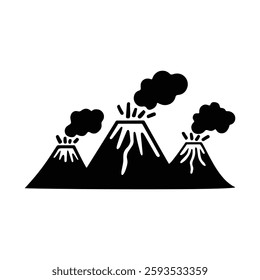 Erupting Volcano Silhouette, Active Volcano Eruption, Three Volcanoes in Eruption Minimalist Black Clipart