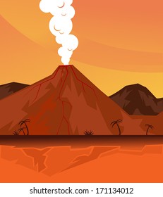 erupting volcano, vector illustration