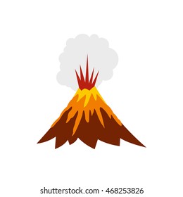 Eruption of volcano icon in flat style isolated on white background. Danger symbol