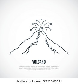 Eruption of volcano line icon. Volcanic magma illustration. Vector template.