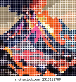 eruption volcano mosaic vector illustration for needlework