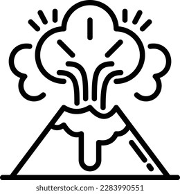 Eruption of volcano thin line icon. Volcanic magma, lava. Natural disaster, catastrophe. Vector illustration.