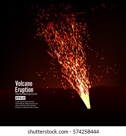 Eruption Volcano Vector. Thunderstorm Sparks. Big And Heavy Explosion From The Mountain. Spewing Glowing Red Hot Lava.