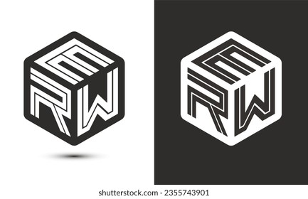 ERW-Brief-Logo-Design mit Illustrator-Würfel-Logo, Vektorlogo modernen Alphabet-Schriftart Überschneidung Stil. Premium Business Logo Symbol. Weiße Farbe auf schwarzem Hintergrund