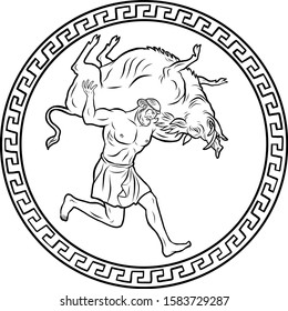 Erymanthian Boar. 12 Labours of Hercules Heracles. Myths Of Ancient Greece illustration