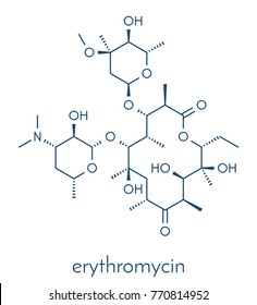 Erythromycin antibiotic drug (macrolide class), chemical structure Skeletal formula.