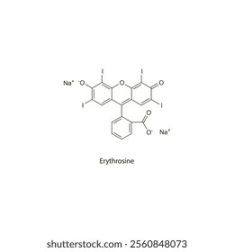 Erythrosine flat skeletal molecular structure Colouring agent treatment. Vector illustration scientific diagram.