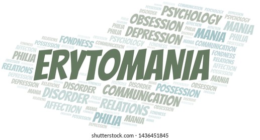 Erytomania word cloud. Type of mania, made with text only.