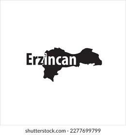 Erzincan map and black lettering design on white background