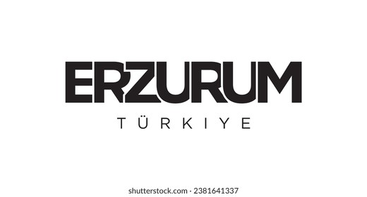 Erzurum in the Turkey emblem for print and web. Design features geometric style, vector illustration with bold typography in modern font. Graphic slogan lettering isolated on white background.