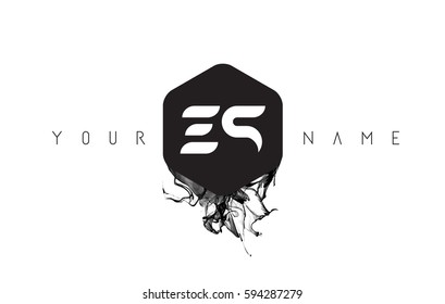 ES Black Ink Letter Logo Design with Rounded Hexagon Vector. 