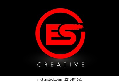 ES Brush Letter Logo Design with Red  Circle. Creative Brushed Letters Icon Logo.