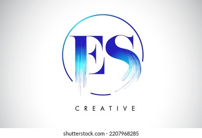 ES Brush Stroke Letter Logo Design. Blue Paint Logo Leters Icon with Elegant Circle Vector Design.