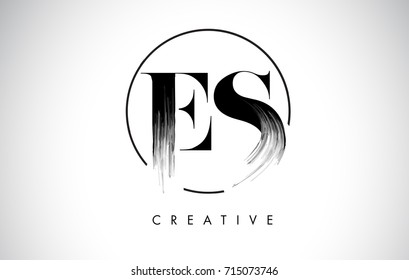 ES Brush Stroke Letter Logo Design. Black Paint Logo Leters Icon with Elegant Circle Vector Design.