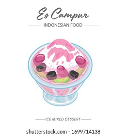 Es campur or ice mixed dessert is one of the typical Indonesian drinks that is made by mixing various types of ingredients like fruits and jelly in sweet syrup.