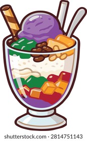 Es campur shaved ice dessert vector illustration icon with sweet toppings isolated on white background