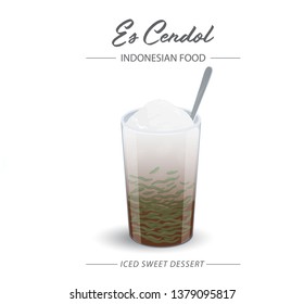 Es Cendol in the glasses is a traditional Indonesian iced sweet dessert. - Vector