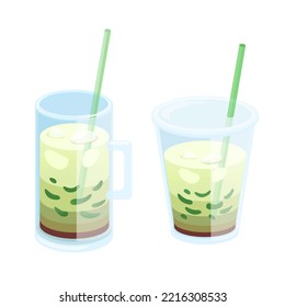 Es Cendol Indonesian Traditional Drink In Mug And Cup Symbol Set Illustration Vector