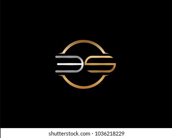 ES circle Shape Letter logo Design in silver gold color