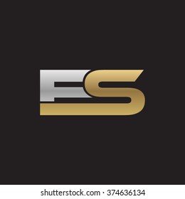 ES company linked letter logo golden silver black background