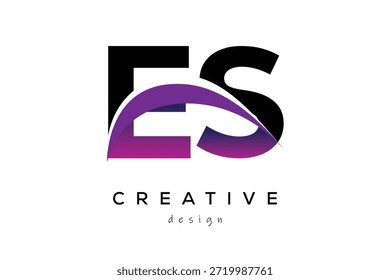 ES kreatives und modernes Buchstabenlogo-Design mit kreativem violettem Wellenabstrakt Letzteres Logo-Konzept.