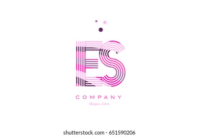 es e s alphabet letter logo pink purple line font creative text dots company vector icon design template