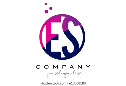 ES E S Circle Letter Logo Design with Purple Magenta Dots Bubbles Vector Illustration