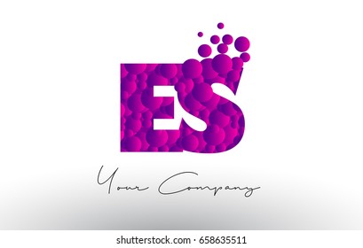 ES E S Dots Letter Logo with Purple Pink Magenta Bubbles Texture Vector.