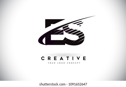 ES E S Letter Logo Design with Swoosh and Black Lines. Modern Creative zebra lines Letters Vector Logo