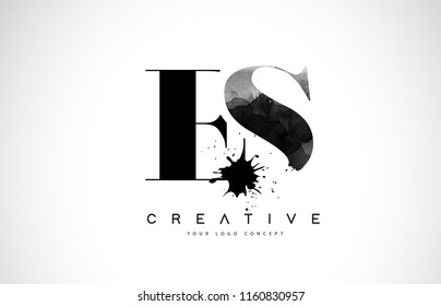 ES E S Letter Logo Design with Black Ink Watercolor Splash Spill Vector Illustration.