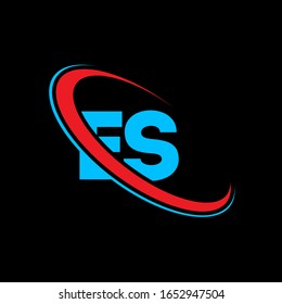 ES, E S letter logo design. Initial letter ES linked circle upercase monogram logo red and blue. ES logo, E S design