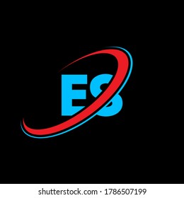 ES E S letter logo design. Initial letter ES linked circle uppercase monogram logo red and blue. ES logo, E S design. es, e s