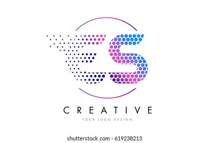 ES E S Pink Magenta Dotted Bubble Letter Logo Design. Dots Lettering Vector Illustration