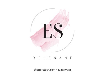 ES E S Watercolor Letter Logo Design with Circular Shape and Pastel Pink Brush.
