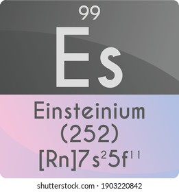 Es Einsteinium Actinoid Chemical Element Periodic Table. Square vector illustration, colorful clean style Icon with molar mass, electron config. and atomic number for Lab, science or chemistry class