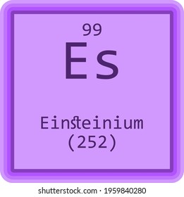 Es Einsteinium Actinoid Chemical Element Periodic Table. Square vector illustration, colorful clean style Icon with molar mass and atomic number for Lab, science or chemistry education.