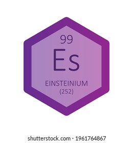 Es Einsteinium Actinoid Chemical Element Periodic Table. Hexagon gradient vector illustration, simple clean style Icon with molar mass and atomic number for Lab, science or chemistry education.