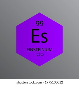 Es Einsteinium Actinoid Chemical Element Periodic Table. Hexagon vector illustration, simple clean style Icon with molar mass and atomic number for Lab, science or chemistry education.