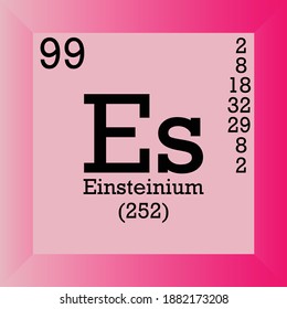 Es Einsteinium Chemical Element Periodic Table. Single vector illustration, Actinoids element icon with molar mass, atomic number and electron conf. Lab, science or chemistry class.