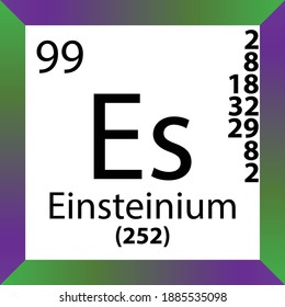 Es Einsteinium Chemical Element Periodic Table. Single vector illustration, colorful Icon with molar mass, electron conf. and atomic number for Lab, science or chemistry class.