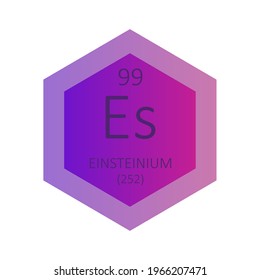 Es Einsteinium Chemical Element Periodic Table. Hexagon gradient vector illustration, simple clean style Icon with molar mass and atomic number for Lab, science or chemistry education.