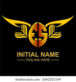 ES Golden Wing Emblem Logo with elegant gold wings, sleek and modern design. Ideal for branding, creative projects, luxury businesses, or artistic ventures.