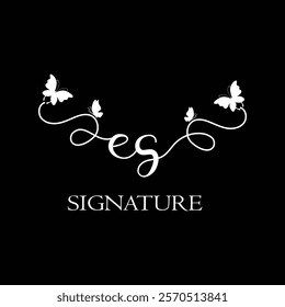 ES Handwritten initial letter, ES simple signature vector logo with butterfly shape variation, beauty, photography letter logo design. E S