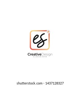 ES initial handwriting with color logo icon template vector.