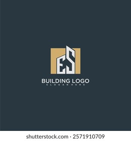 ES initial letter building logo for real estate with square design