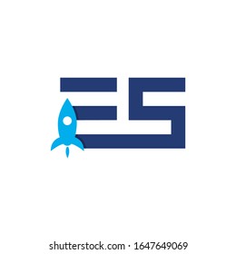 ES initial letter with rocket design logo, elements, icons, symbols, abstract, shapes. Creative inspiration idea with flat style for business company, template collection, marketing promotions.