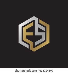 ES initial letters loop linked hexagon elegant logo golden silver black background