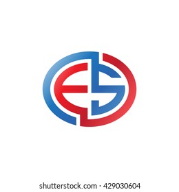 ES initial letters looping linked ellipse logo red blue