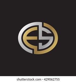 ES initial letters looping linked ellipse elegant logo golden silver black background